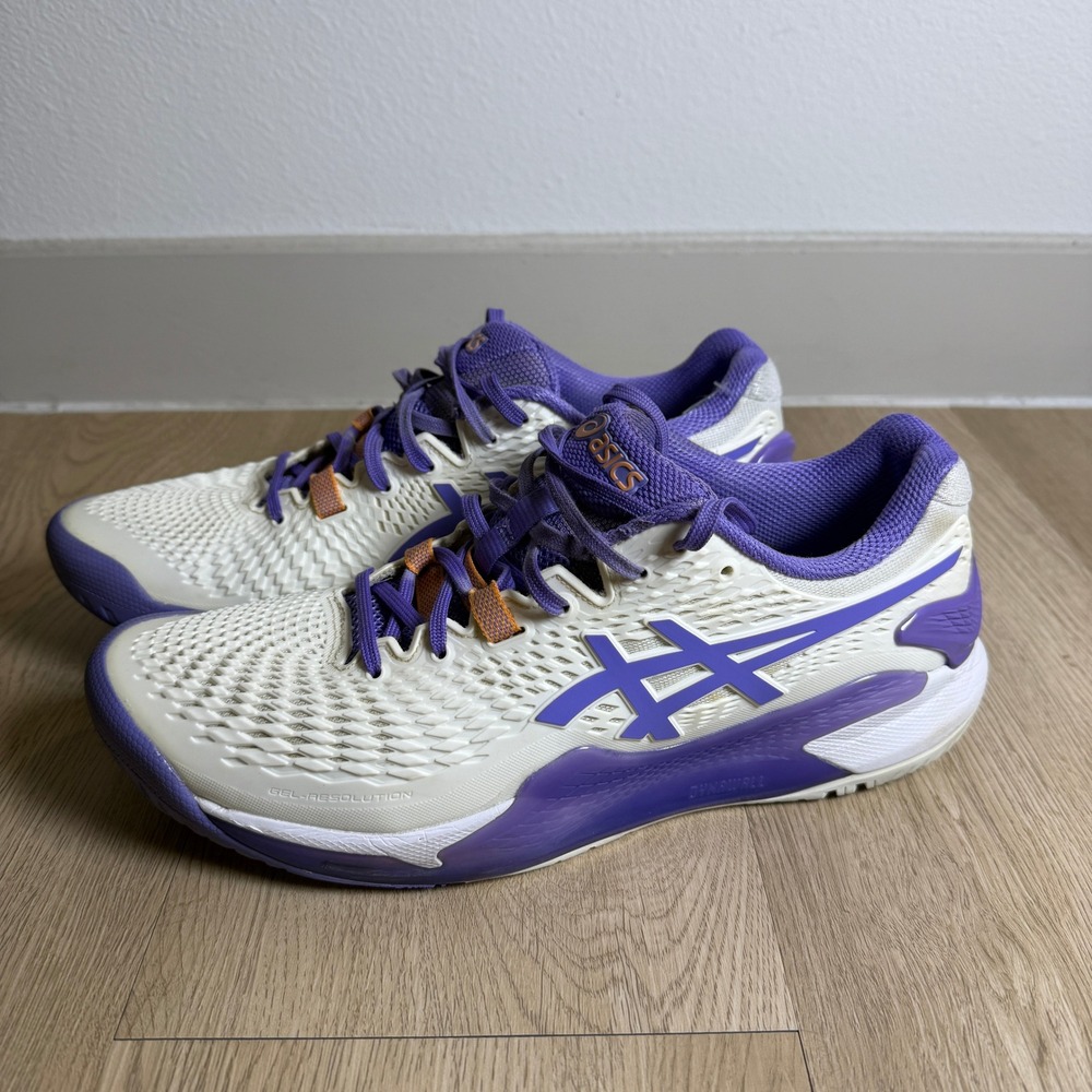 ASICS Gel Resolution 9 Wide Womens Size 10 Cream Purple Tennis Shoes 1042A226